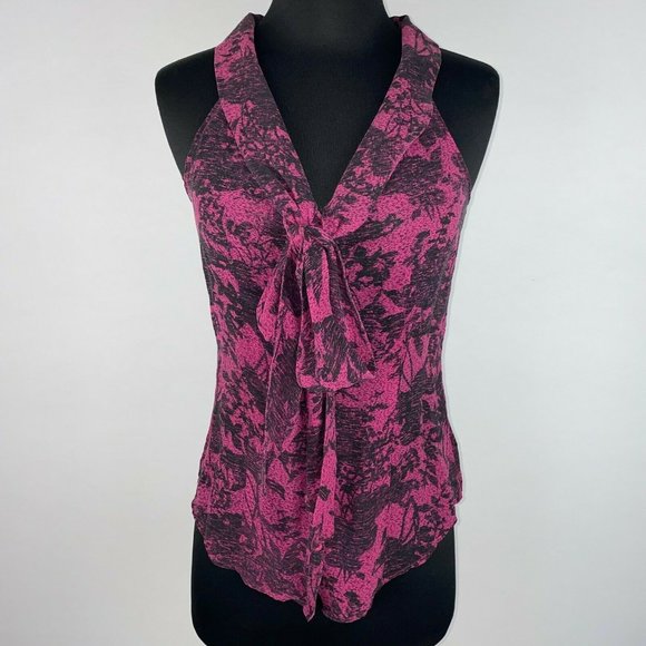 A|X Armani Exchange S Silk Patterned Button Down Collared Tie Front Tank - Picture 1 of 12
